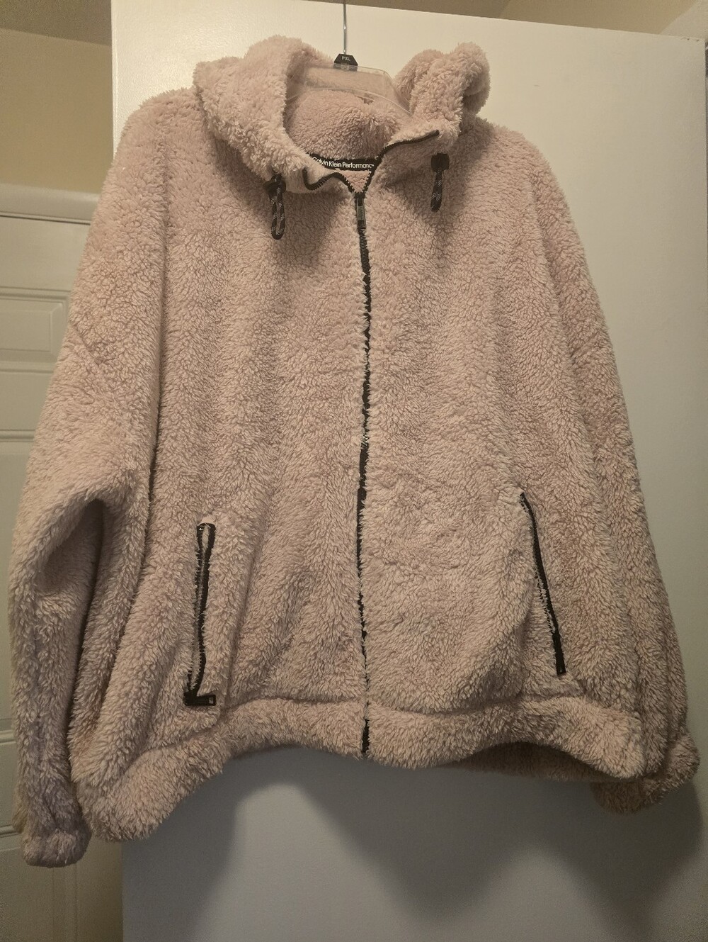 Calvin Klein Performance Oversized Hooded Sherpa Jacket Pink Fuzzy Fleece 3X